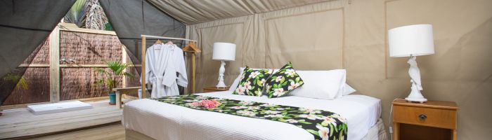 Hotel Ikurangi Eco Retreat - Innenansicht Luxury Safari Zelt - Cook Inseln